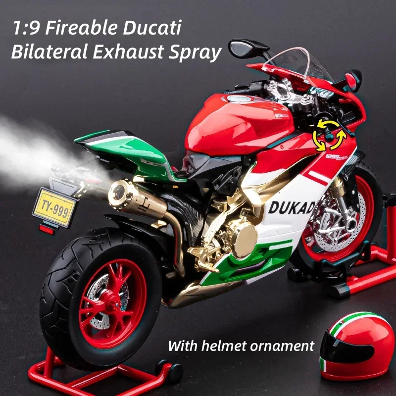 โมเดลรถมอเตอร์ไซค์ 1:9 1199 Panigale ผลิตจากโลหะผสมแบบหล่อขึ้นรูป พร้อมเสียงและไฟ ของเล่นรถออฟโรด ของสะสม พร้อมฟังก์ชั่นพ่นสี