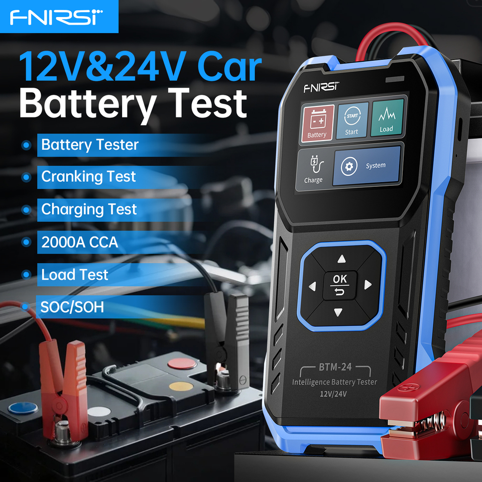  FNIRSI BTM-24 Auto Battery Load Tester 12V/24V, 100-2000CCA Analyzer for Cars Trucks, Cranking & Charging System Checker 