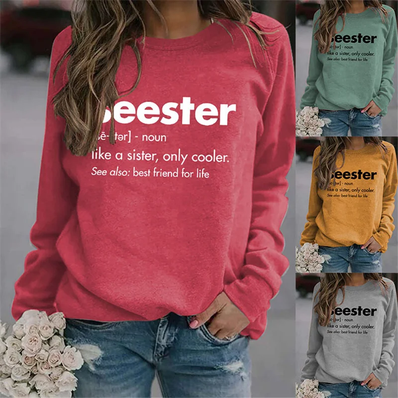 

Fashion new cotton women's top Long sleeve Seester Se letter loose print retro casual crew-neck hoodie