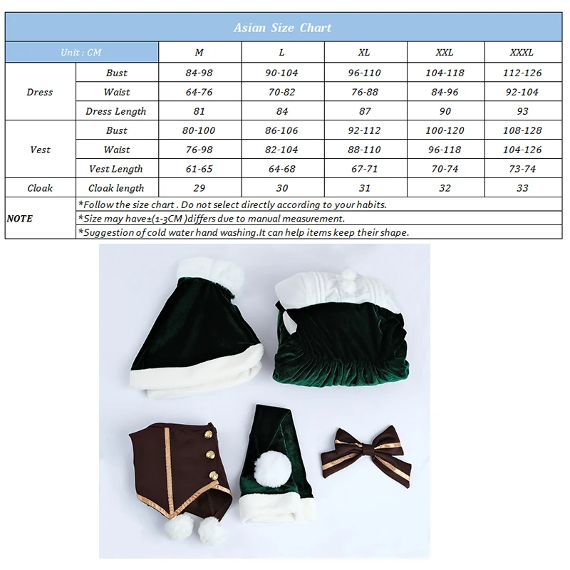 ROLECOS Genshin impact Venti Christmas Costume Sexy Cute Green Women Autumn Winter Plush Evening Dress