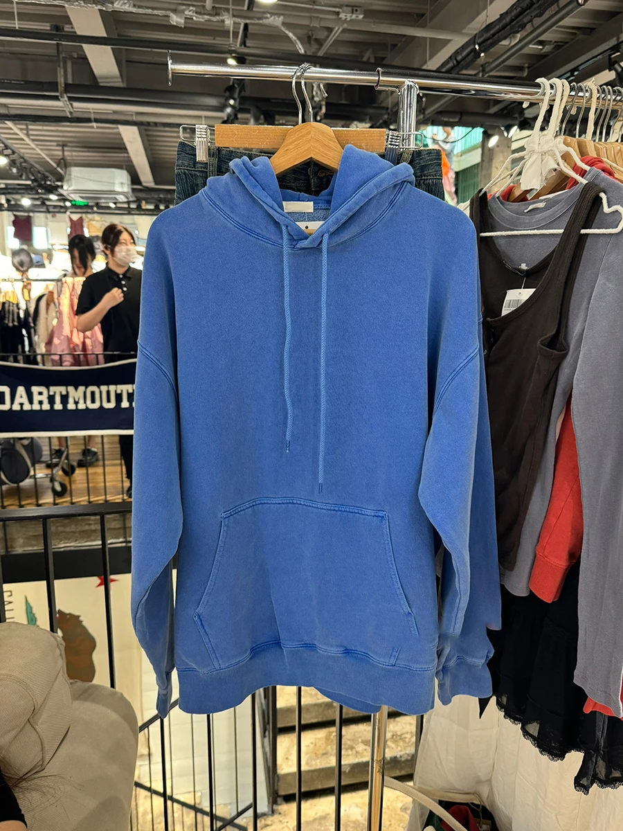 الأزرق الملكي فضفاض مقنعين البلوز المرأة الخريف جديد طويل الأكمام جيب هوديس البلوز الأعلى الشارع الشهير خمر البلوز غير رسمي