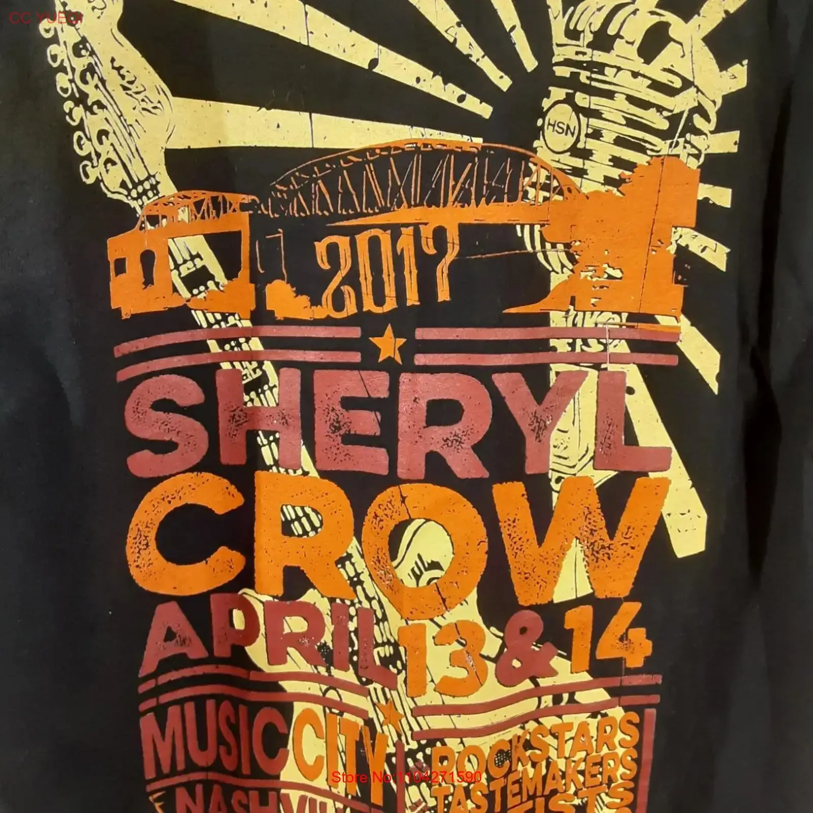 2017 Sheryl Crow Music City Nashville HSN Crew L Black T Shirt vintage Washed Casual Comfortable Top For Everyday Wear Unisex