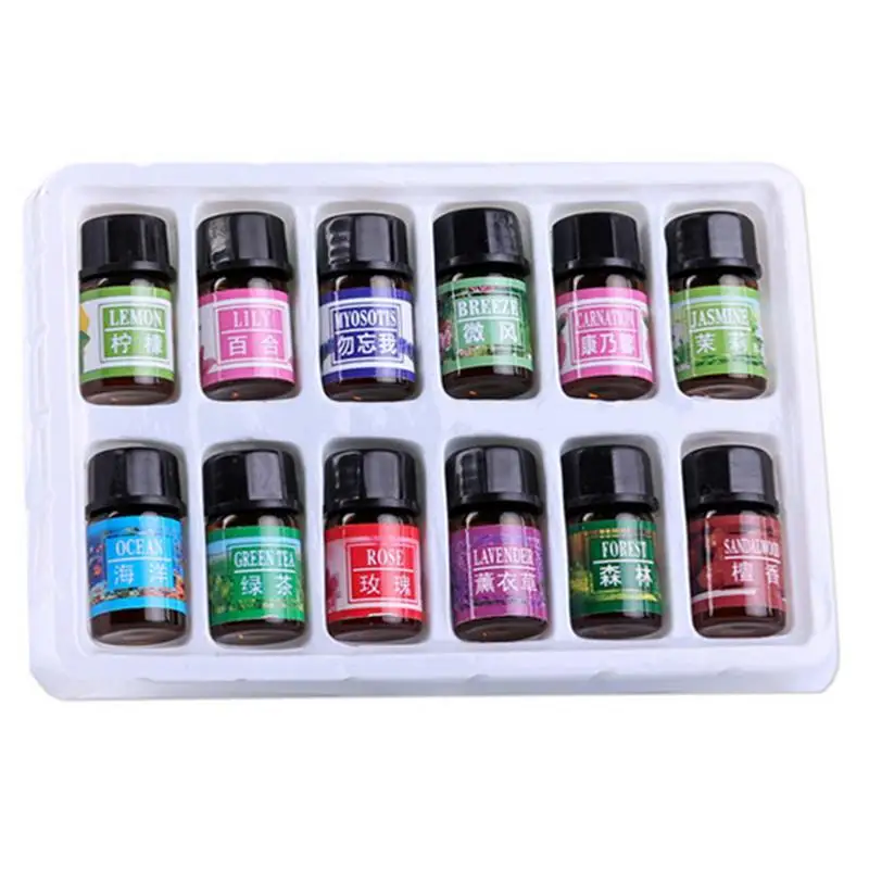 Conjunto de óleos essenciais de aromaterapia solúvel em água, planta, umidificador, spa, massagem de banho, 3ml, 12pcs por lote