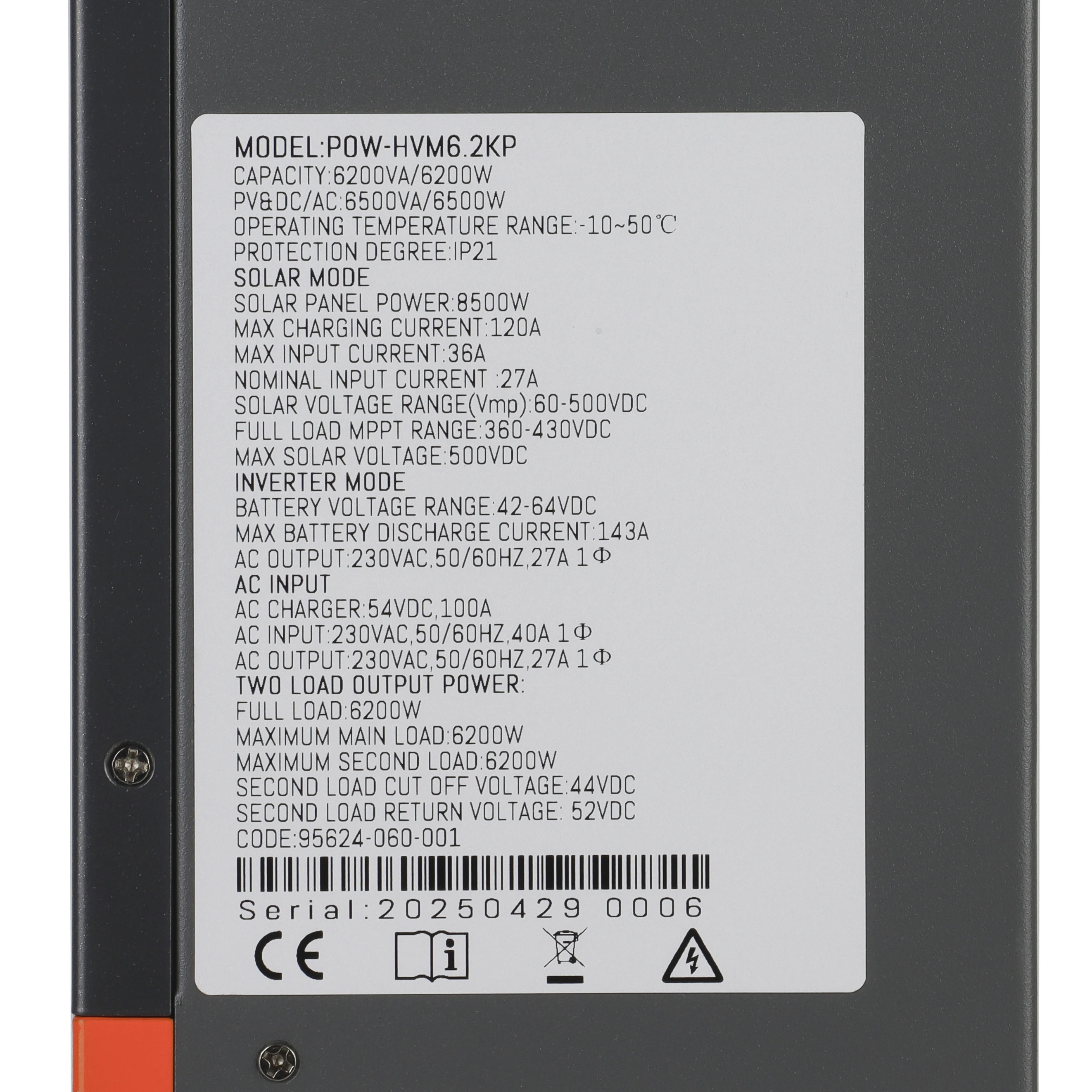 6200W Solar Hybrid Inverter 48V DC To 230V AC With 120A MPPT Solar Charge Controller Pure Sine Wave Inversor Fit for LifePo4