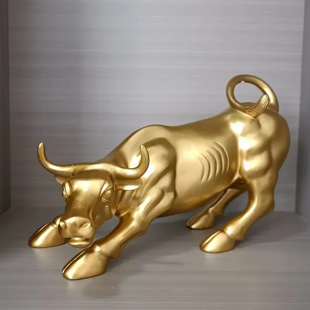 Vilead 27cm Resin Charging Bull Wall Street Office Sculpture Stock Market Bookshelf Desktop Decoration Feng Shui Fortune Statue