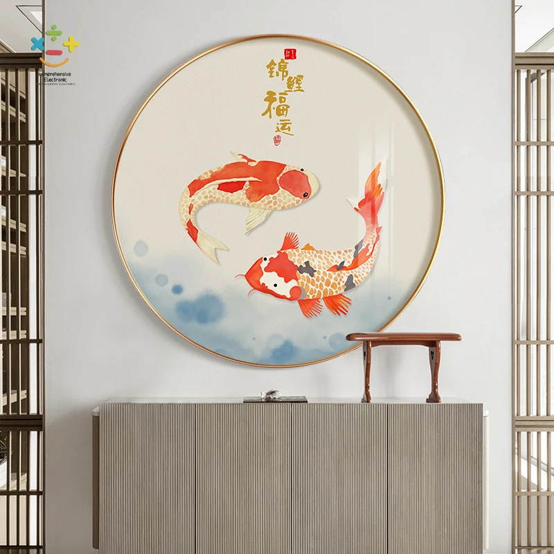

Koi round Decorative Painting New Chinese Style Dining Room Mural Entrance Entrance Entrance Shoe Cabinet Corridor Wall Painting