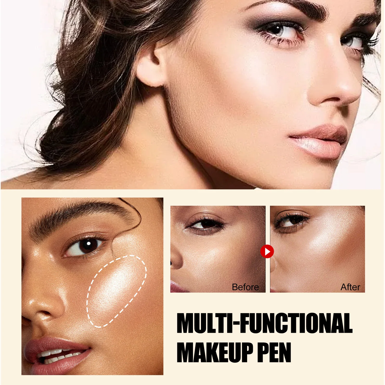 Jaysuing 5-farbiger multifunktionaler Make-up-Stift, feste flüssige Kontur, Gesichtsrouge, Kontur-Textmarker, Aufhellung der Wange, Kosmetik