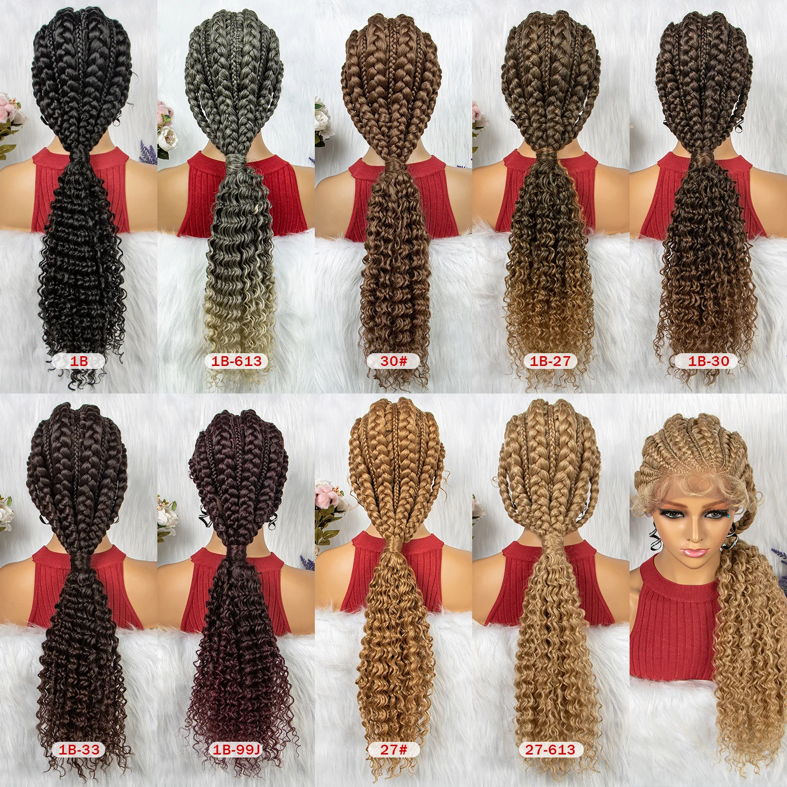 Honingblonde Synthetische Gevlochten Pruiken Met Krullend Kant Gevlochten Paardenstaart Pruik Met Babyhaar Voor Zwarte Vrouwen Cornrow Vlechten Pruik