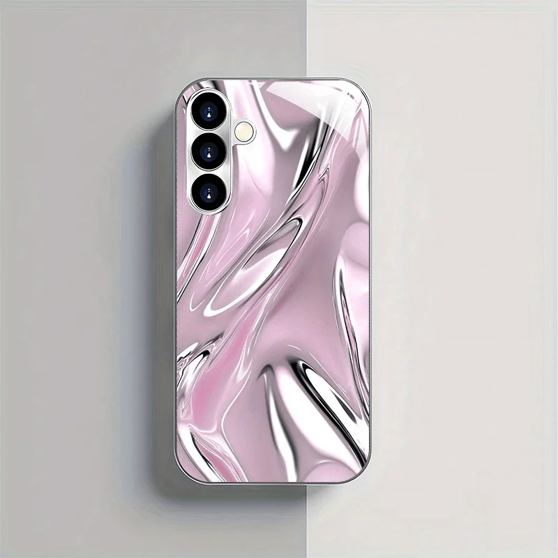 Simple pink water ripple pattern glass phone case suitable for Samsung Galaxy S26 S25 S24 S22 S21 S20 FE/Ultra/Plus anti drop