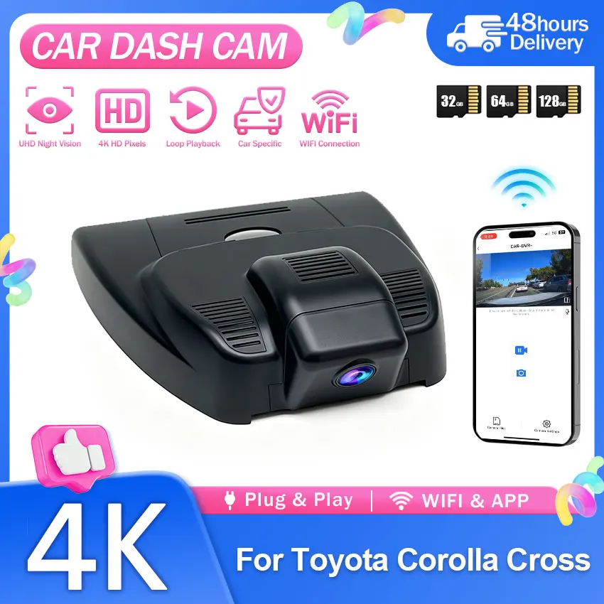 4K Dash Cam For Toyota Corolla Cross 2022 2023 2024 2025 2026 Plug and play Wifi Car DVR Video Recorder Dash Cam Camera