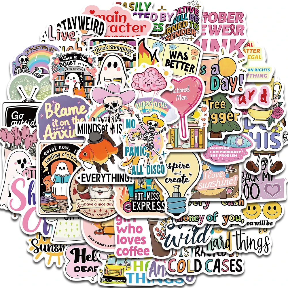 50PCS Mix Creative inspirational quotes Sticker Harajuku Aesthetic Scrapbooking Y2k Fashion Waterproof Stationery Diary Phone