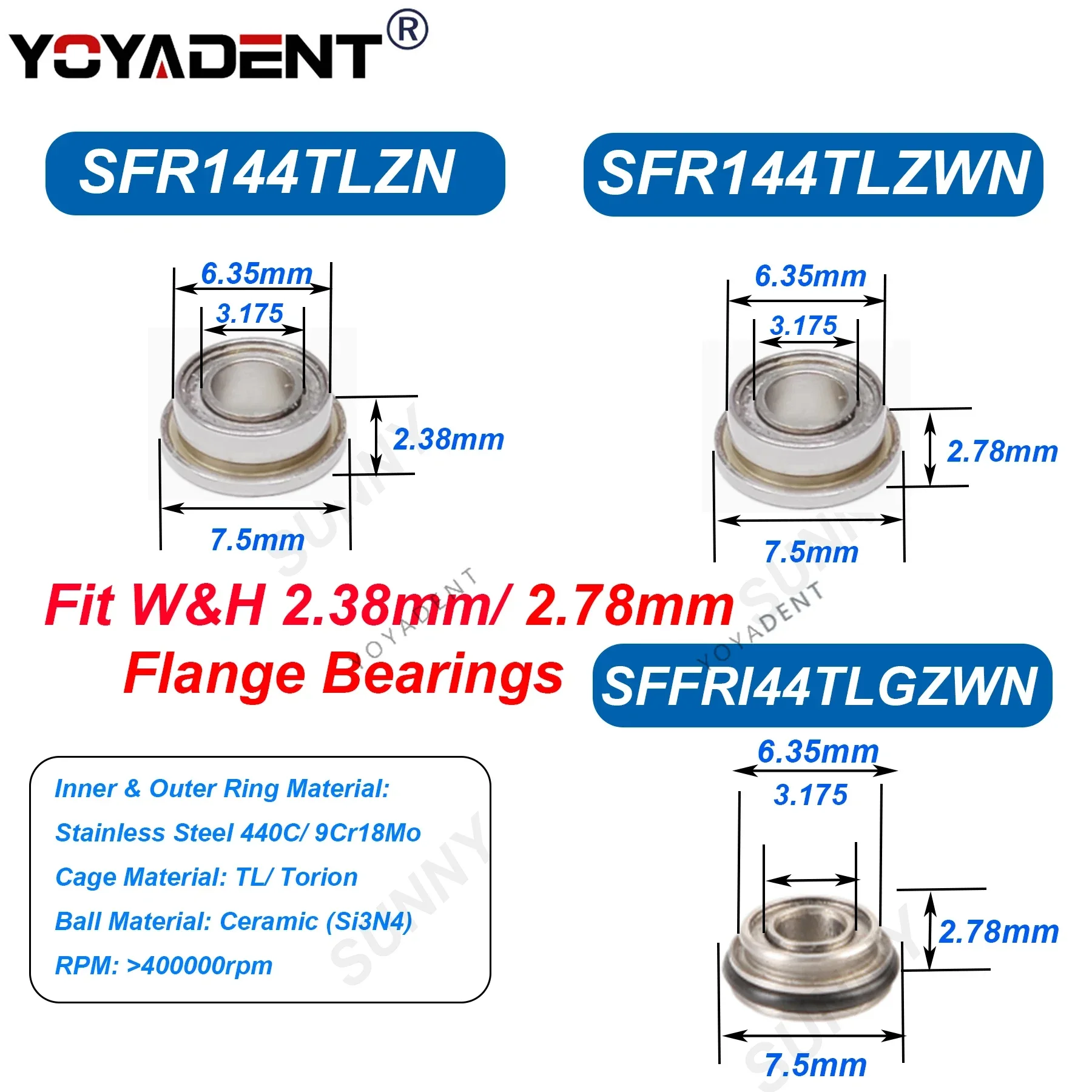 

5Pcs Dental Bearing 2.38mm/2.78mm Flange Bearings For WH Dental Handpiece Air Rotor Accessorie