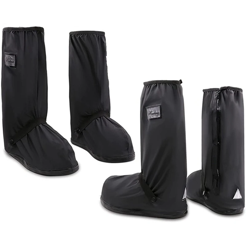 

2 Pairs Waterproof Shoe Covers Black PVC With Reflective Sheets XXL Size Rain Gear, Snow And Rain Boot Covers