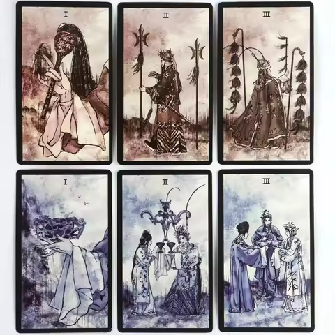 10.3*6cm Chinese Opera Tarot Deck Black Border, Waite-Based System 78 Pcs Cards Perfect for Collectors &amp; Readers