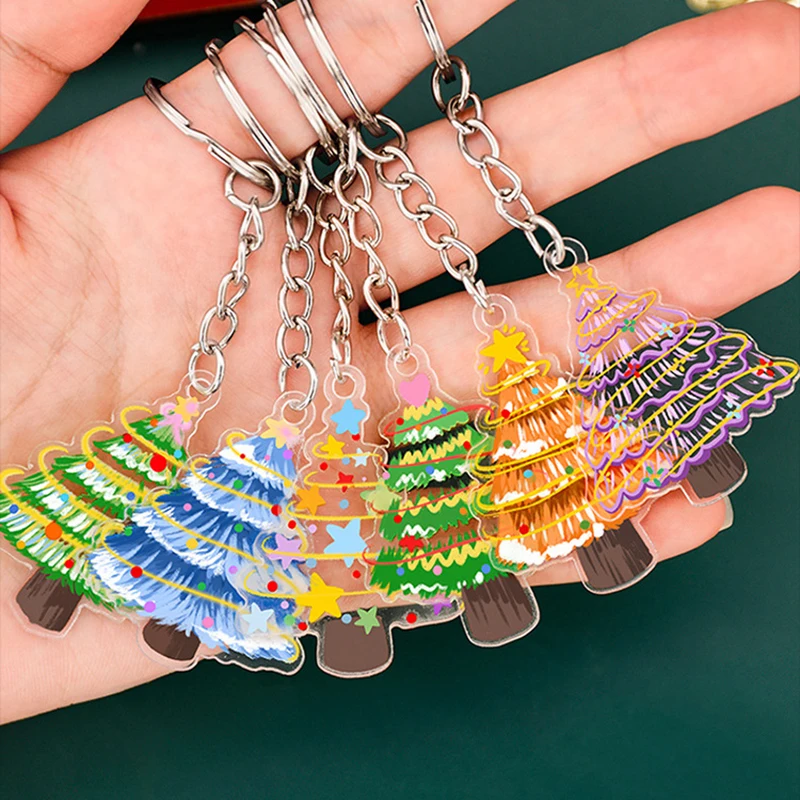 6Pcs Set Christmas Tree Keychain Multistyle Lovely Cartoon Christmas Gifts Acrylic Pendant for Bag Key Chains for Best Friends