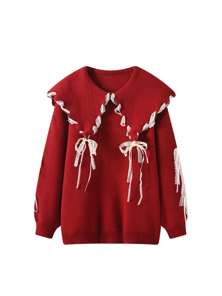 

plus Size Knitted Long Sve Lace Detail Overhead irt Women's Autumn Winter Casual Sle Cotton Blend Comfortable Fit Top