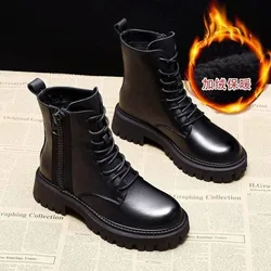 Thick-soled Female British Style 2024 New Boots Wild Winter Short Boots Women Shoes Cotton Shoes Winter Plus Velvet