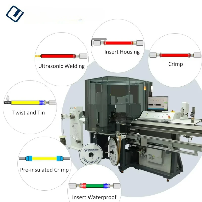 EW-8075 Servo Máquina de crimpagem de cabos totalmente automática de cabeça dupla (0,3-16 mm2/AWG9-23)