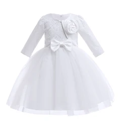 Pageant White Bridesmaid Dress For Girl Children Costume Princess Dresses Girls Clothes Long Sleeve Birthday Wedding With Coat