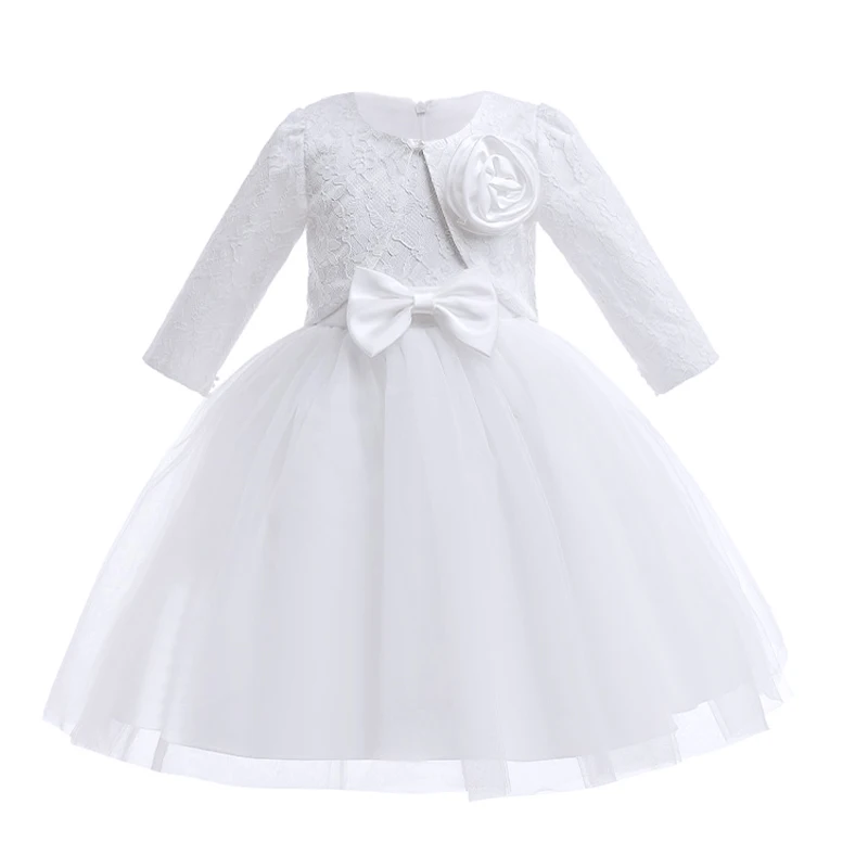 Pageant White Bridesmaid Dress For Girl Children Costume Princess Dresses Girls Clothes Long Sleeve Birthday Wedding With Coat