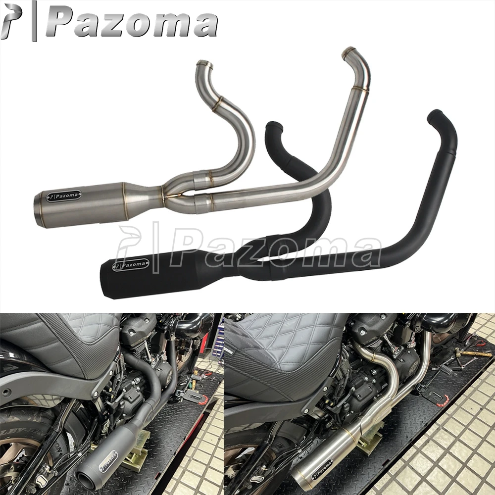 

PAZOMA Motorcycle Slip On Muffler Exhaust For Harley Standard FXST Slim FLSL Deluxe FLDE Street Bob 2-into-1 Full Exhaust System