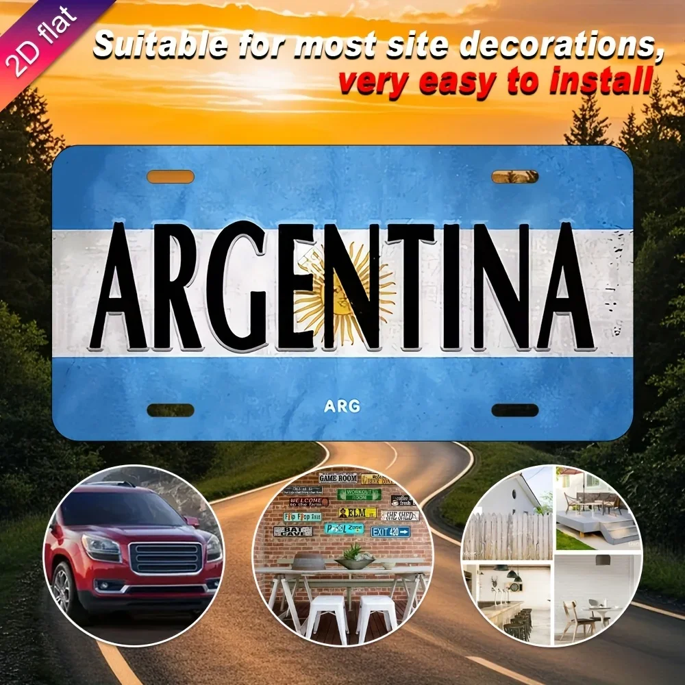 Argentina National Flag Themed Aluminum Metal Sign 2D Flat Printing Retro License Plate Style Wall Decor for Home Bar Office Pat