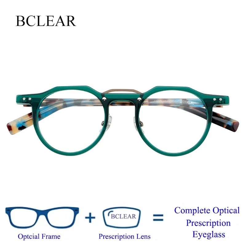 BCLEAR Japanese Designer Luxury Acetate Optical Prescription Eyeglass Frame High Quality Polygonal Retro Myopia Eyeglass Frame