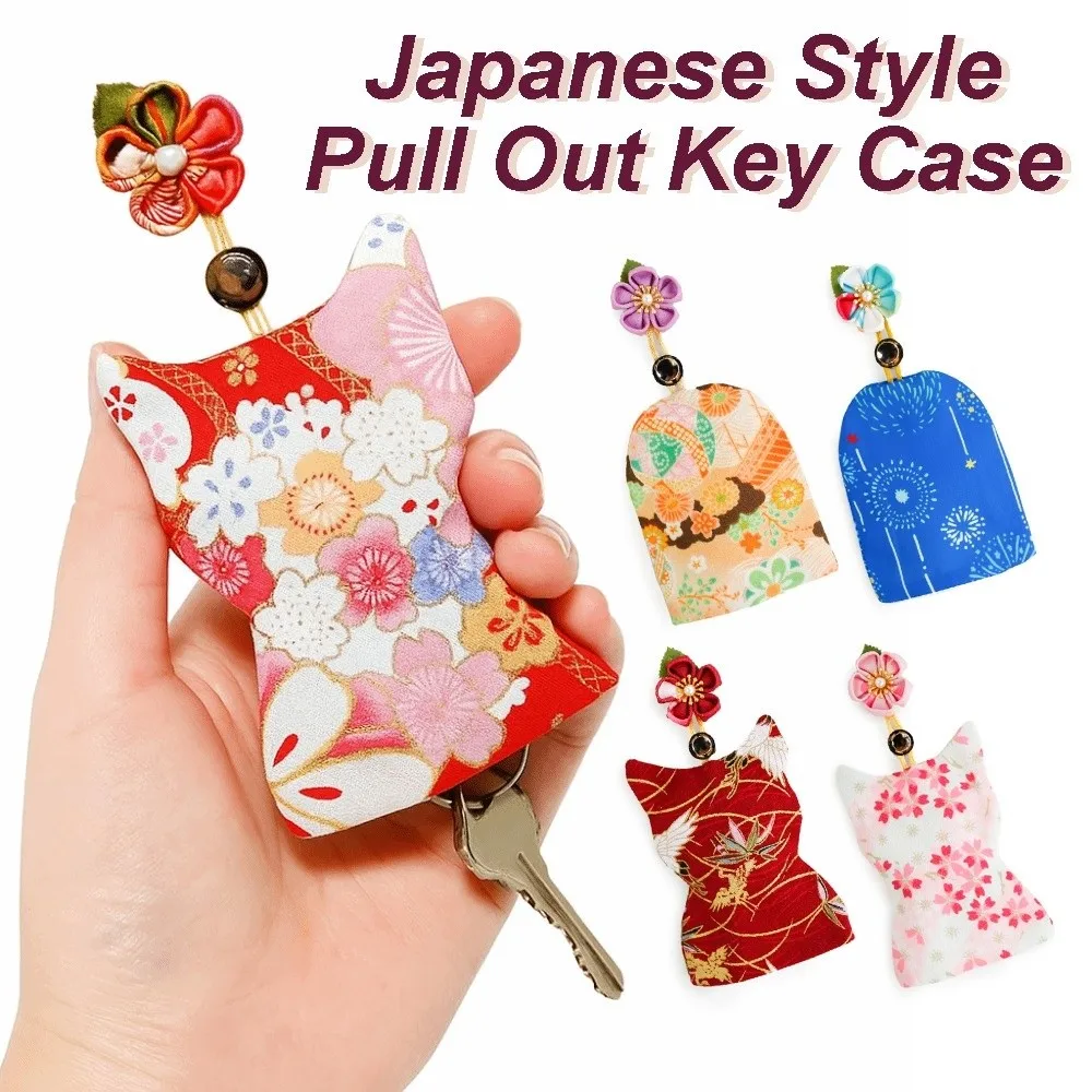

Japanese Style Pull Out Key Case Pull Rope Mechanism Keyring Storage Fabric Key Holder Portable Arch Kitty Keychain Bag Gifts