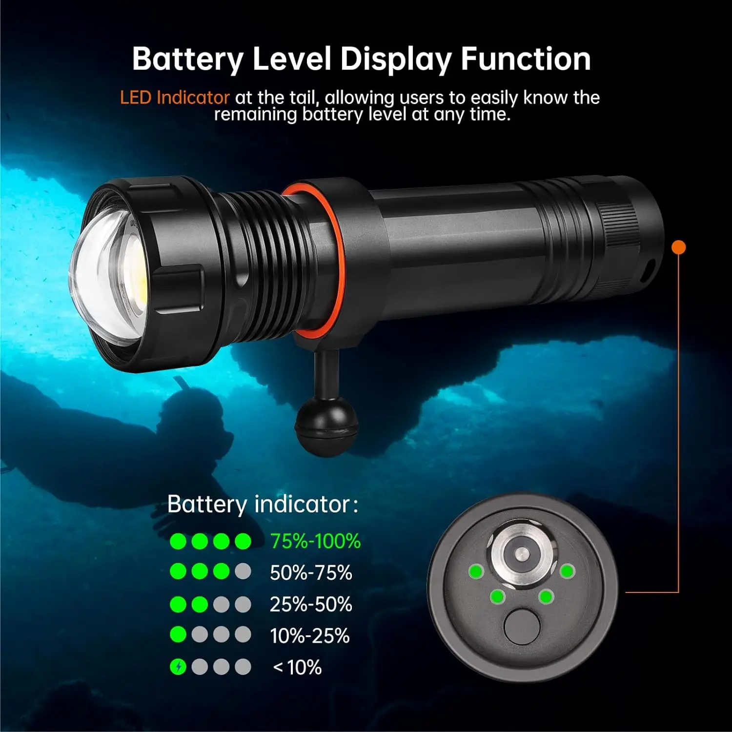 Orcatorch d950v poderosa lanterna subaquática fotografia profissional luz de vídeo tocha mergulho lanterna