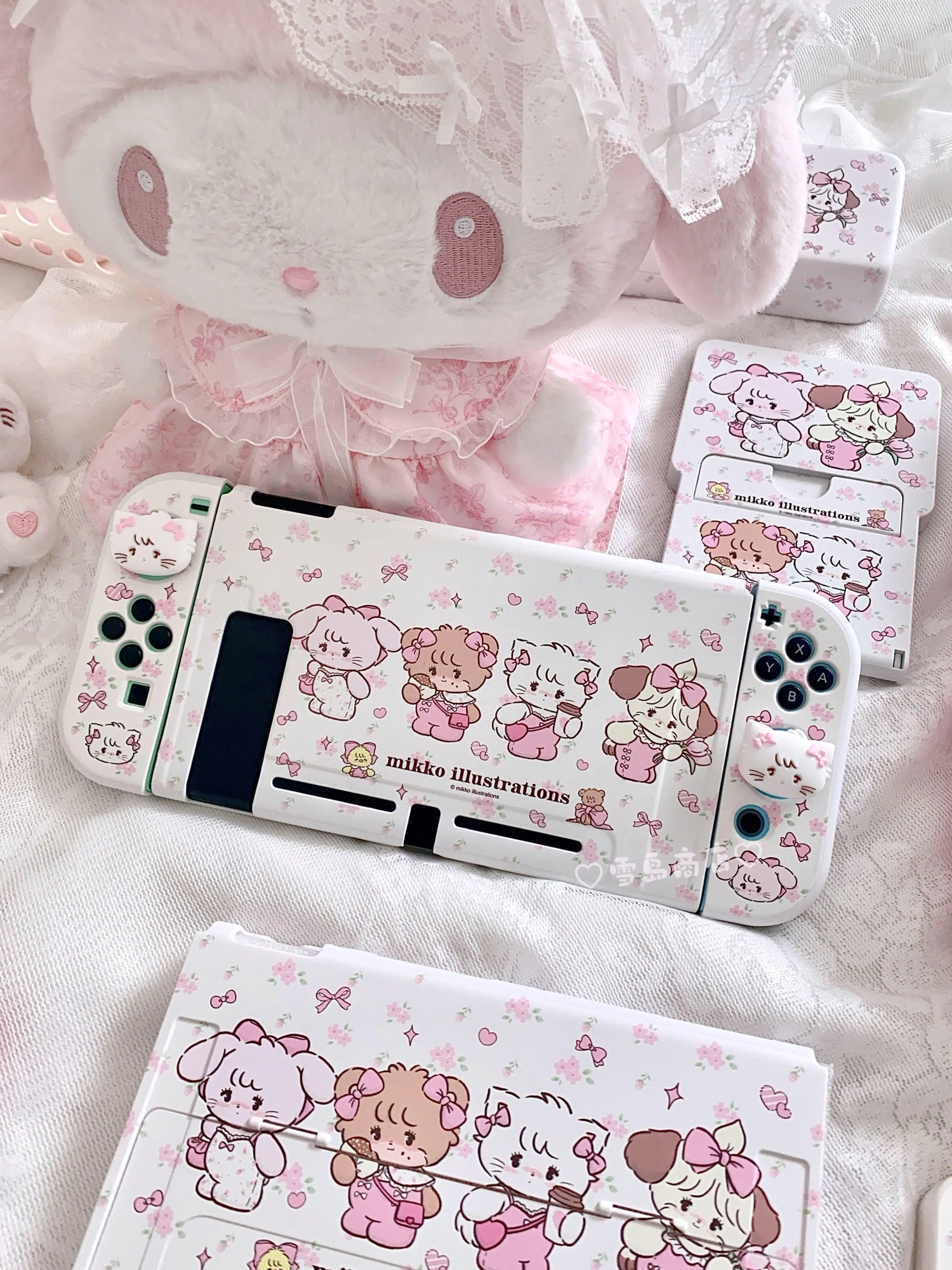 Nintendo Switch OLED Case Kawaii Mikko Funda สีชมพู Dockable เปลือกป้องกันสําหรับ Nintendo Switch Controller Joy-Con