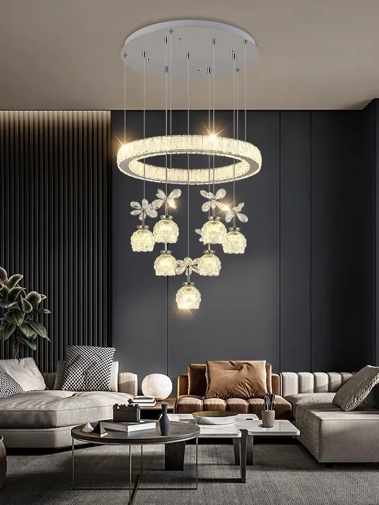 

Modern Led Crystal Petal Ceiling Chandelier for Living Room Bedroom Kitchen Round Chrome Home Decor Hanging Light Lustre Fixture