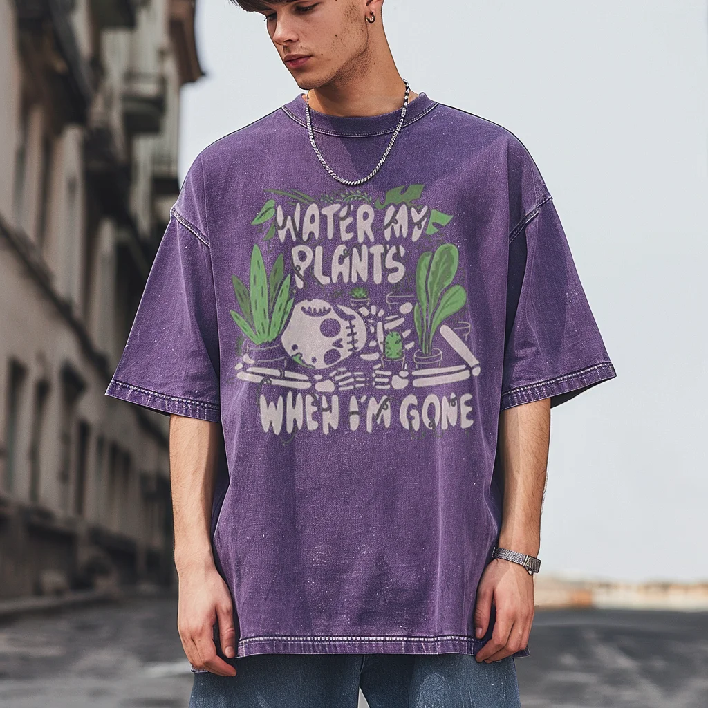 Y2K Washed T Shirt For Men, Hip Hop Skull Plants Graphic Printed Oversized Tshirt For Unisex ,Harajuku Short Sleeved Streetwear.