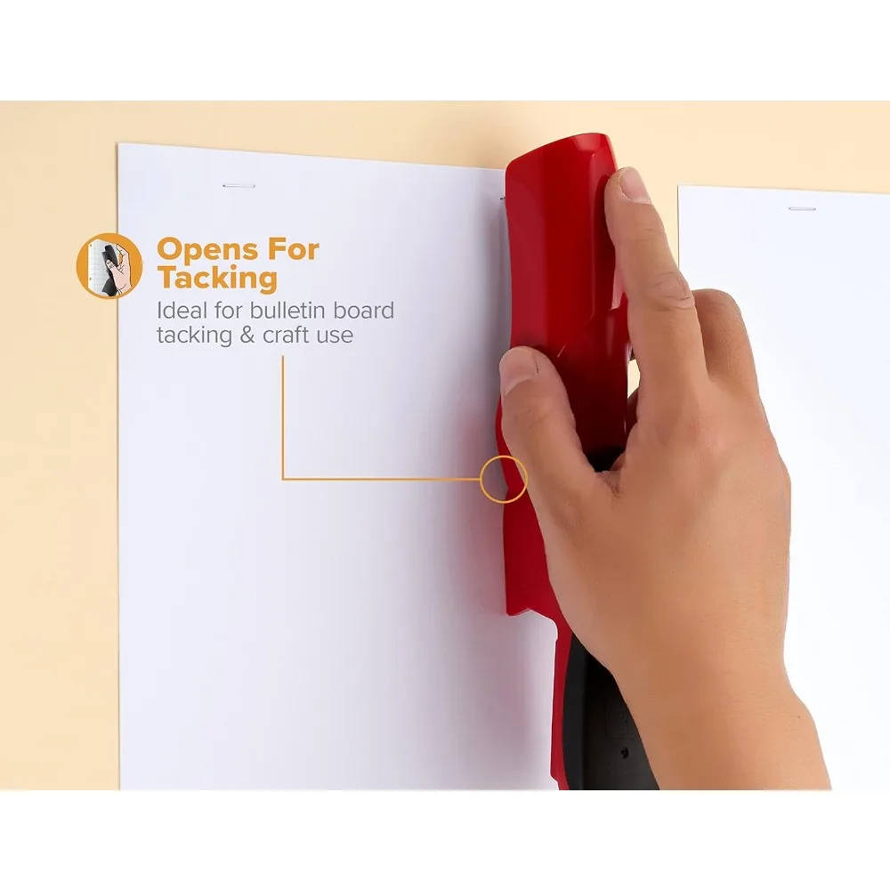 ヘビーデューティー 40 シート ステープラー、1250 ステープルとリムーバー付き、詰まりなしのデスクトップツール、オフィスや学校での使用に最適、レッド