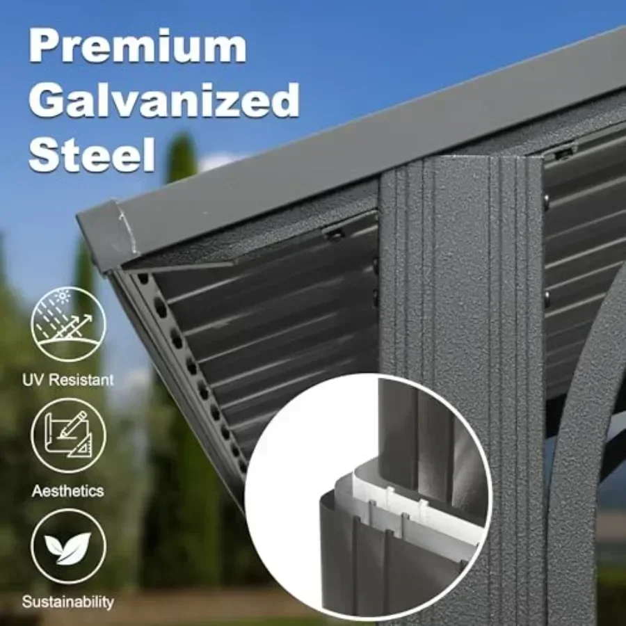 Domi 8x5FT Hardtop Grill Gazebo, Outdoor BBQ Gazebo with 2 Side Shelves and Ceiling Hook, Metal Grill Canopy with Galvanized St view 3