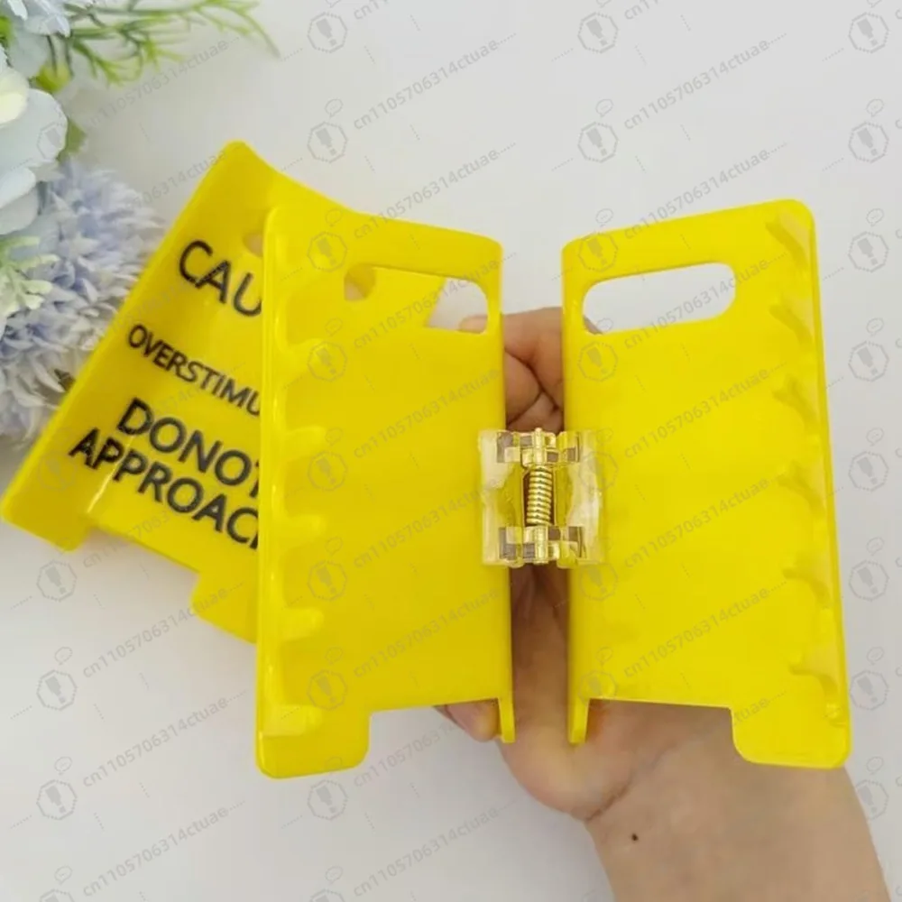 مشبك مخلب شعر كبير التحفيز مع علامة لا تقترب، 3 عبوات من مشابك صفراء مضحكة للشعر السميك وإعطاء الهدايا #4