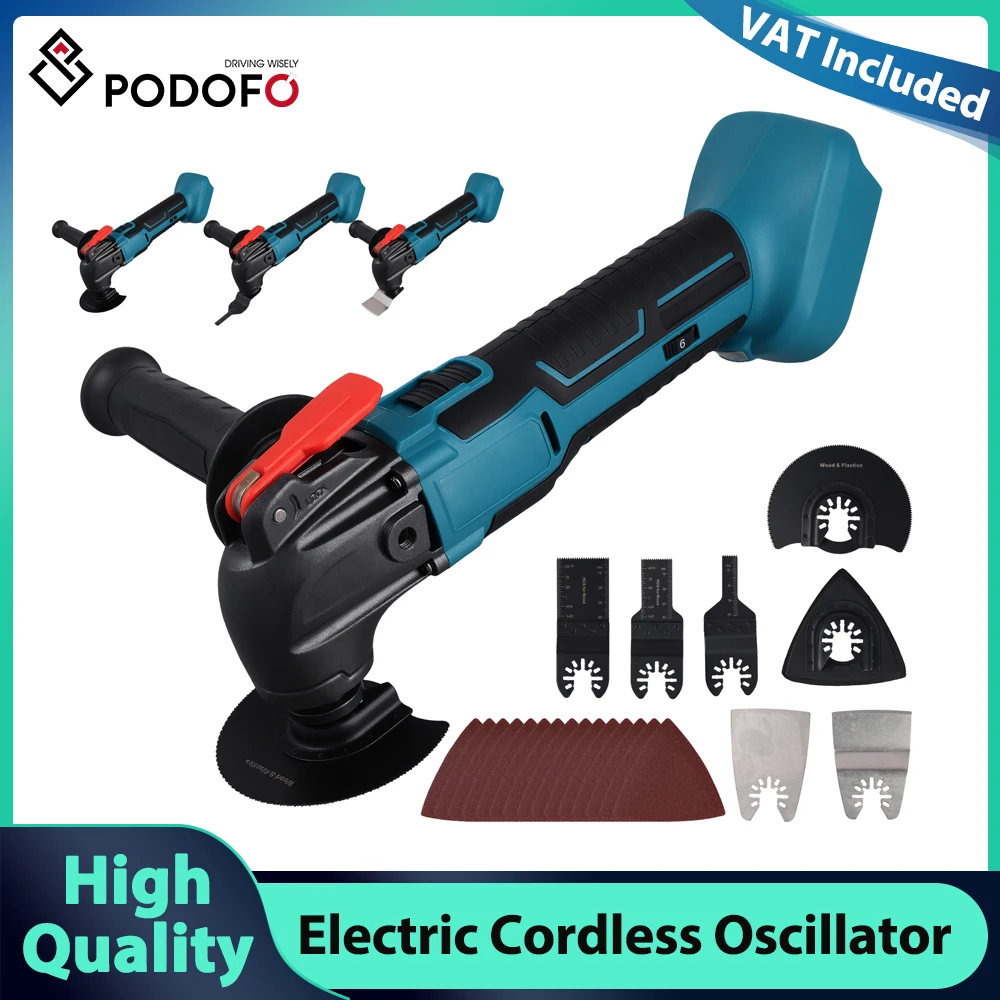 Podofo Oscillateur électrique sans fil à 6 vitesses 8500-21000 tr/min tondeuse électrique de rénovation pour la coupe et le polissage de batterie Makita