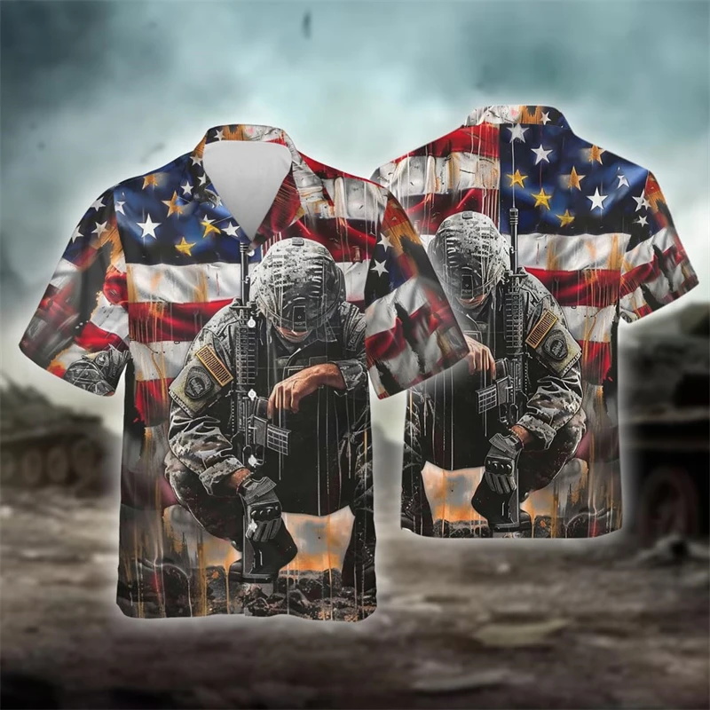 America Eagle Graphic Shirts For Men Clothes USA Veteran Beach Shirt Casual US Flag Short Sleeve Jesus Blouses Male Button Tops