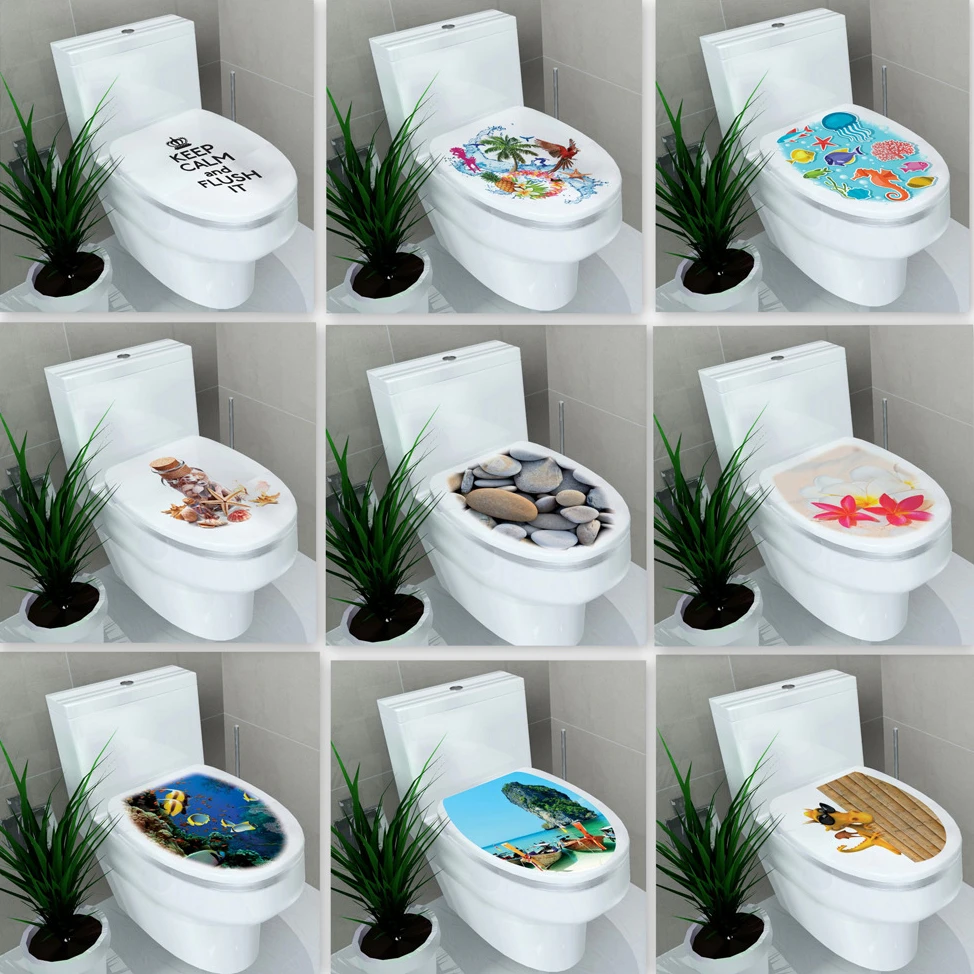 1pc 32*39cm Scenery Printed Toilet Stickers WC Pedestal Pan Cover Sticker Toilet Stool Commode Sticker Bathroon Decor