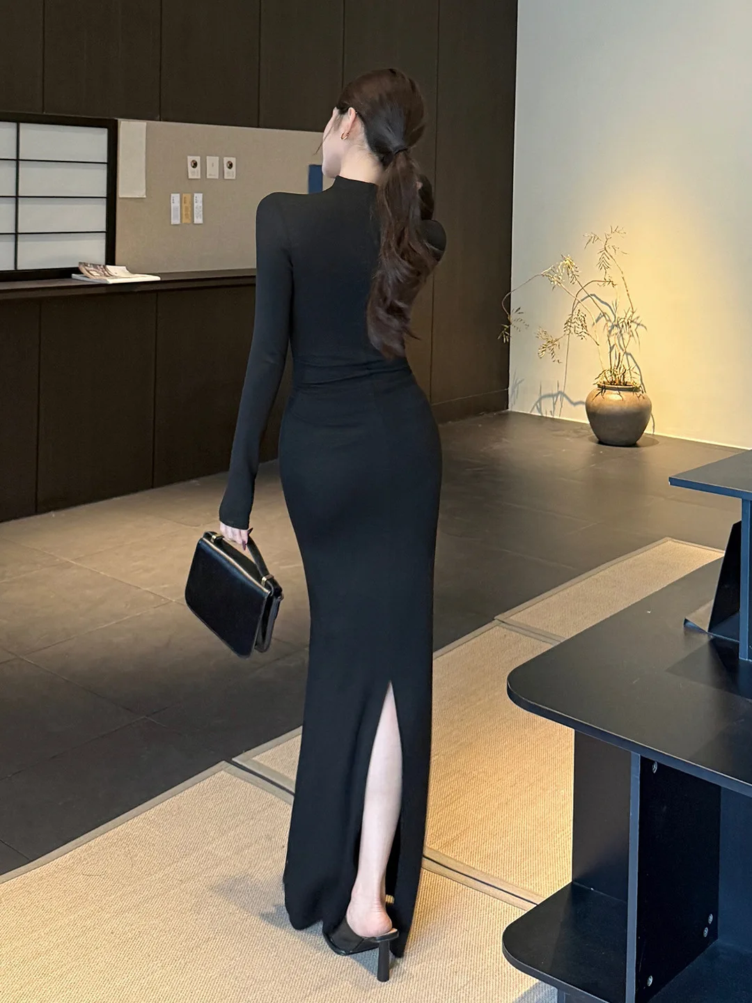 Elegante sexy preto renda-aparado vestido de noite feminino nova primavera recorte manga longa bodycon cocktail festa de luxo vestido de baile