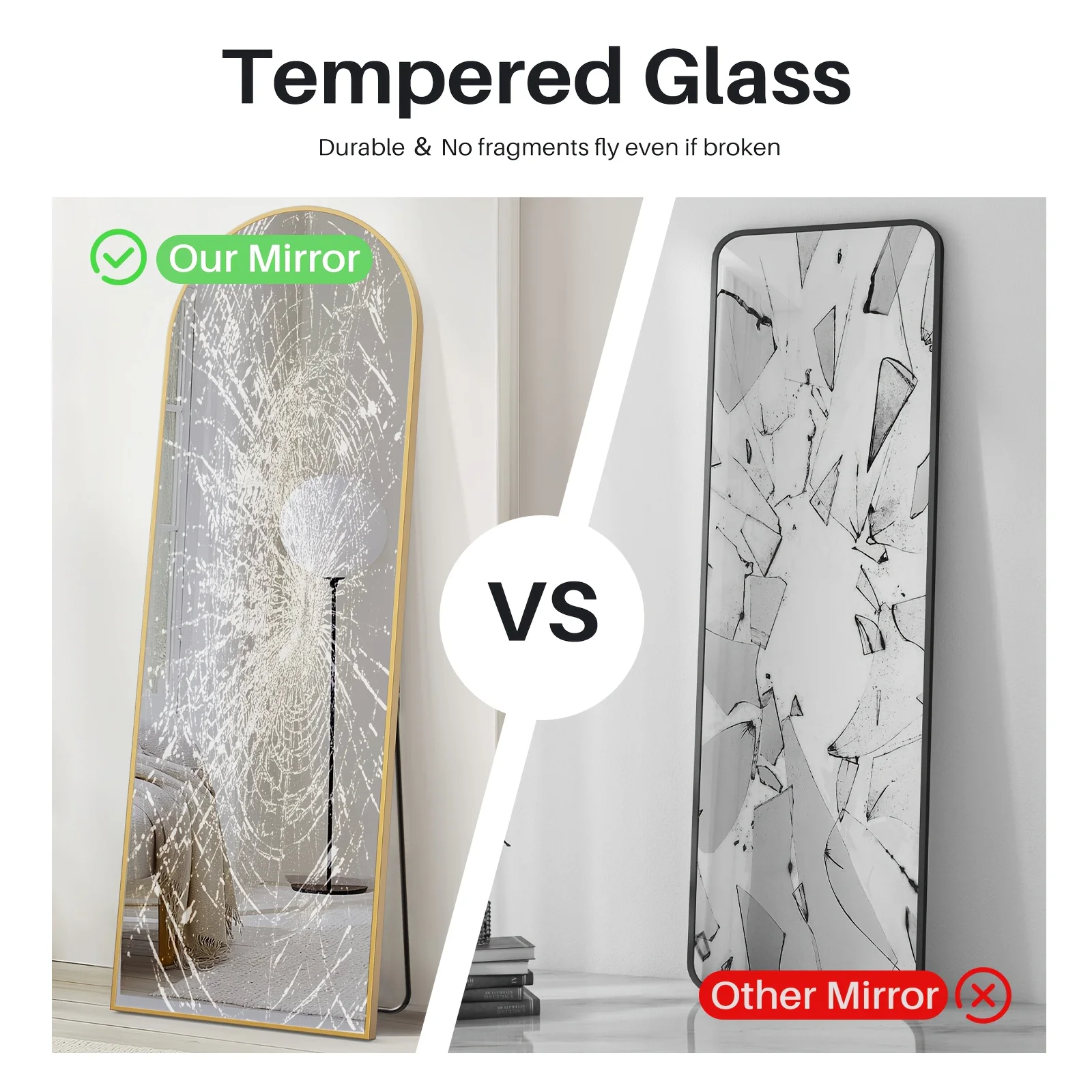 Arched/Rect Full Length Mirror,Full Body Mirror With Stand, Hanging Or Leaning For Wall,Aluminum Alloy Thin Frame Floor Standing - view 6