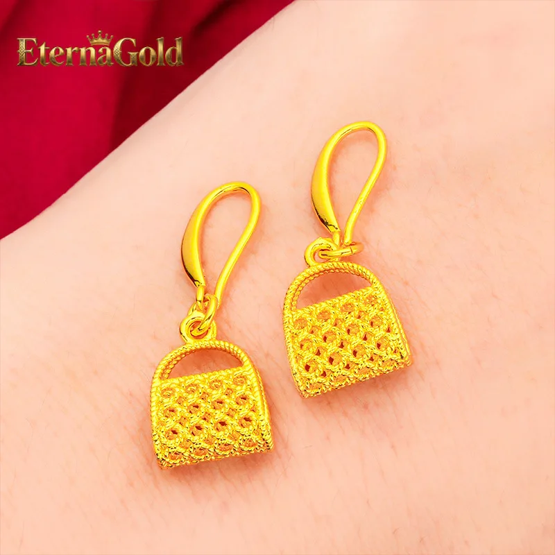

EternaGold Bag Earrings Women's 24K Gold AU999 - Cute mini bag design, 24K/AU999 pure gold, dainty and stylish for women