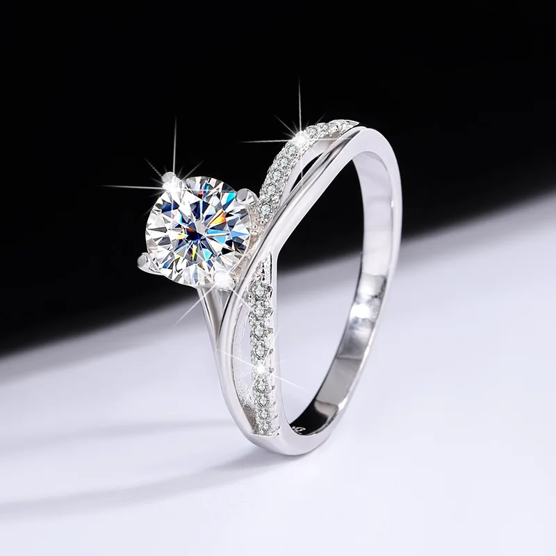 Trumium 1 Carat VVS1 D-Color Moissanite Diamond Rings for Women S925 Sterling Silver Luxury Jewelry Crossing Wedding Bands