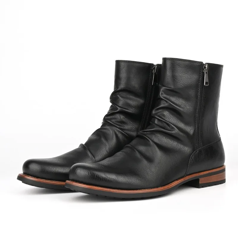 Botas de marca para Hombre, Botas altas de cuero informales, Botas de moto a la moda para Hombre, Botas con plataforma antideslizantes, Botas tobilleras Retro para Hombre