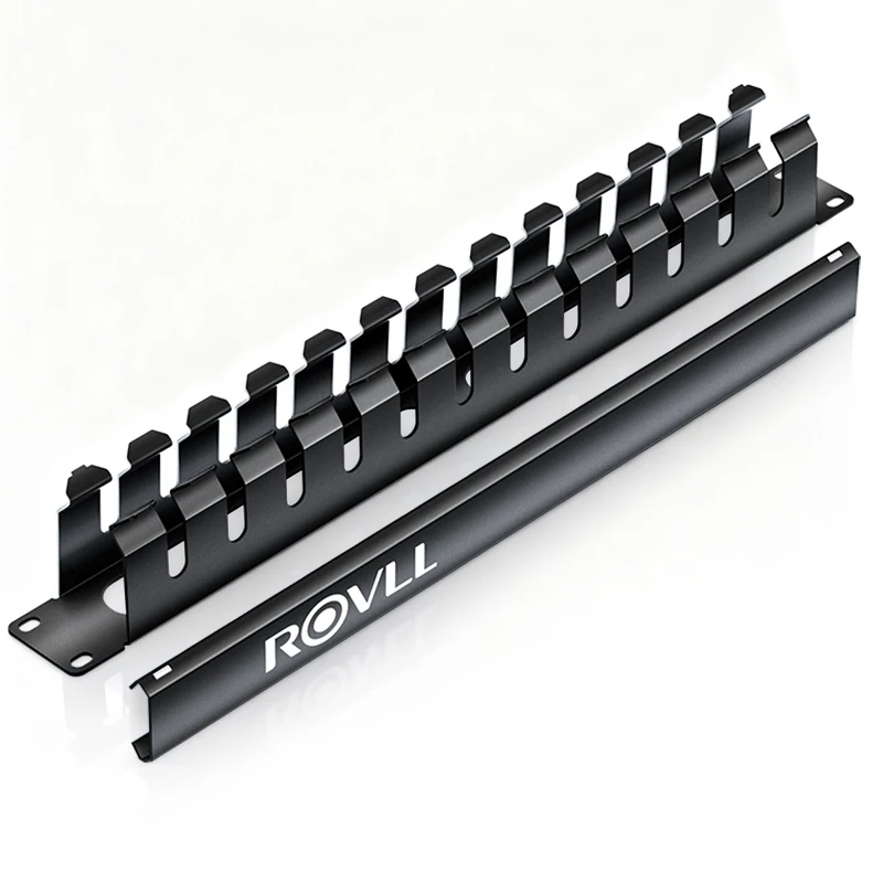 ROVLL 1U Network Cable Management Horizontal Mount  19 inch Server Rack 12/24 Slot Metal Finger Duct Wire Organizer with Cover
