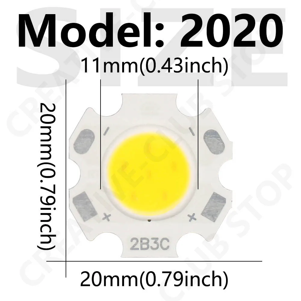 Ampoule LED COB haute puissance, 20 pièces/lot, taille 20mm, 3W 5W 7W 10W, 250mA