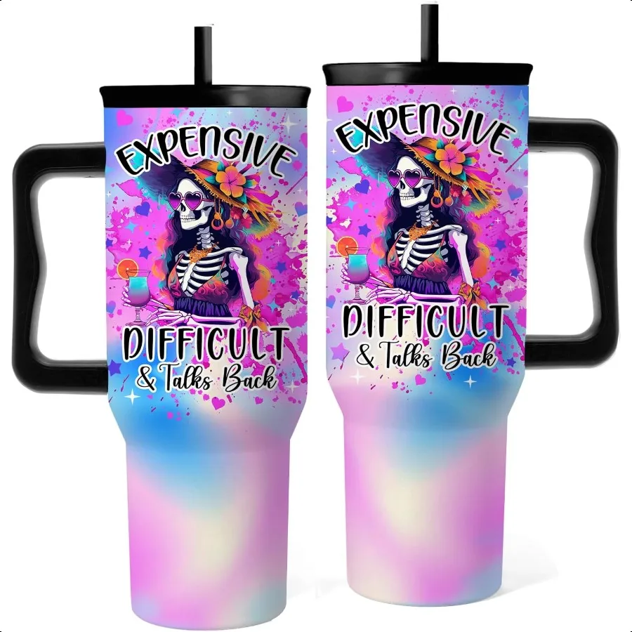 

Skeleton Tumbler For Women Funny Skull Tumbler With Handle 40 Oz Expensive Difficult Skeleton Gifts For Women Men Dad Mom Wife