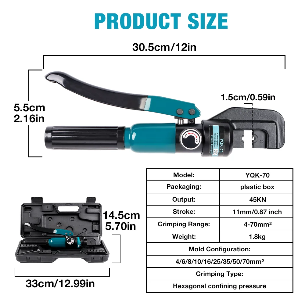 4-70mm² Hydraulic Press 4-6-8-10-16-25-35-50-70mm² Home Hydraulic Tools 10T Hydraulic Pliers DIY Cable Terminal Crimping Pliers.