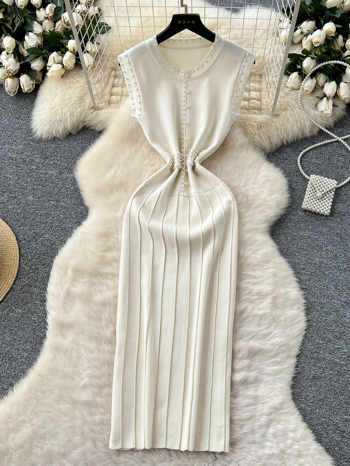 แฟชั่นลูกปัดแขนกุดถักชุดผู้หญิงฤดูร้อนเซ็กซี่ SLIM FIT ชุดยาวปาร์ตี้คลับ Streetwear