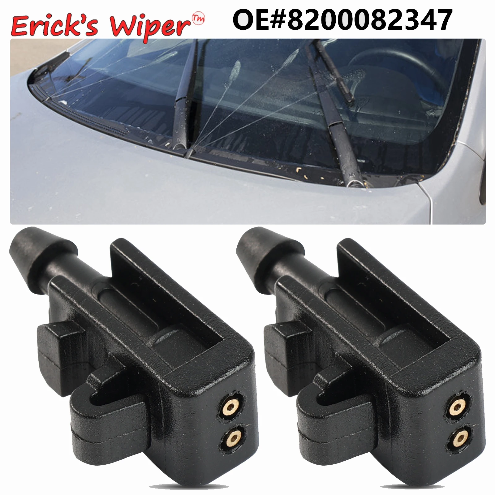 Erick\'s Wiper 2Pcs Front Windshield Wiper Washer Jet Nozzle For Renault Scenic 2 2003 - 2009 OE#8200082347