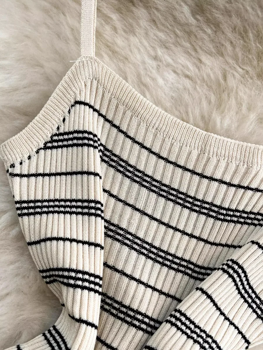 Foamlina Elegante abito sottoveste in maglia a righe francesi da donna 2025 Abito estivo elastico slim fit aderente midi lavorato a maglia con canottiera